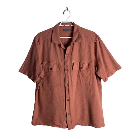 DJab Men's Coral Button-Down 100% Organic Cotton Short Sleeve Shirt - Picture 1 of 8